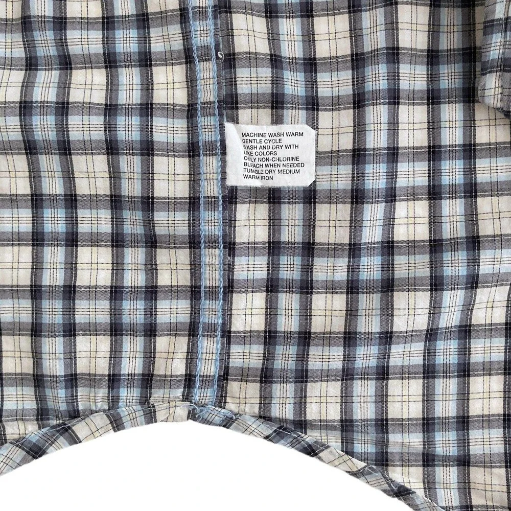 GAP Kids XL 12 Plaid SHIRT White Blue Gray button down Long Sleeve‎ Chest Pocket